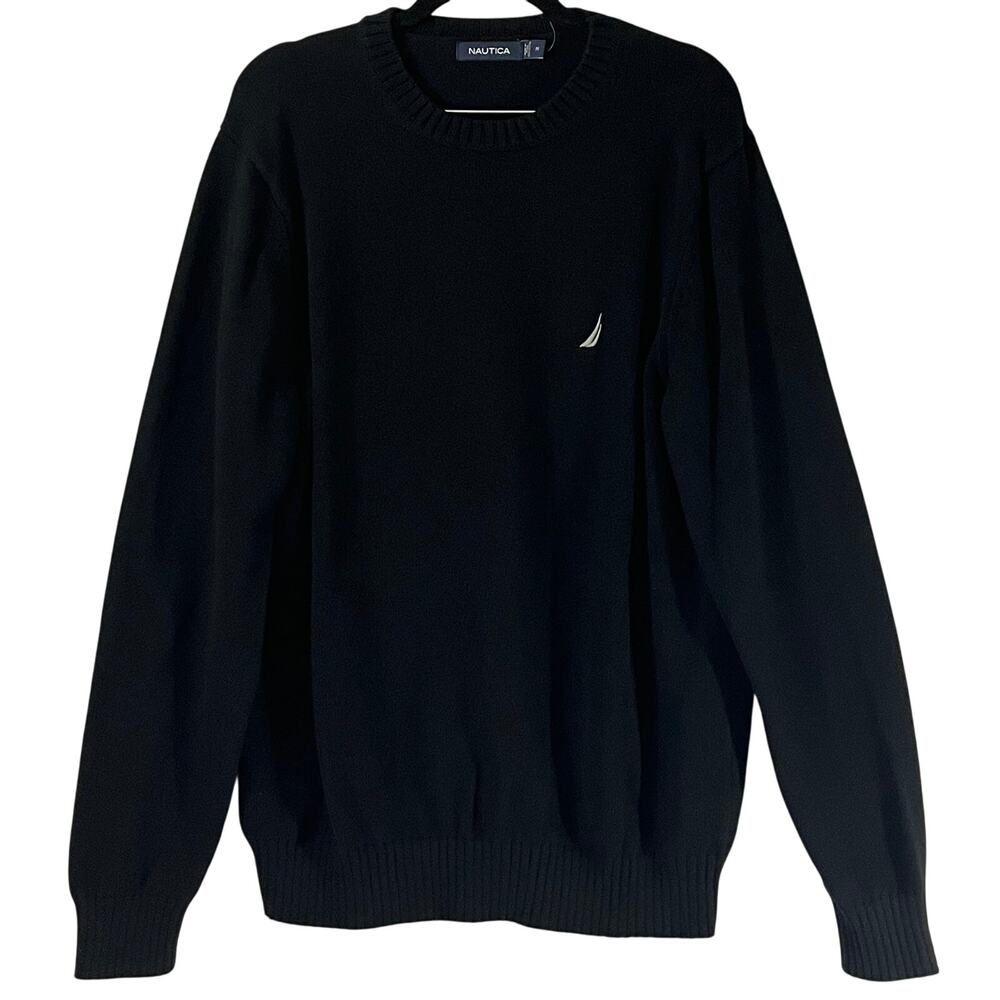 Nautica Black Crew Neck Long Sleeve Knit Sweater Men’s Medium